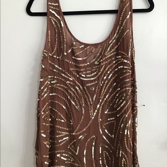Laundry by the same size L sleeveless tunic beaded shimmer brown sheer top Sz L - Picture 3 of 3